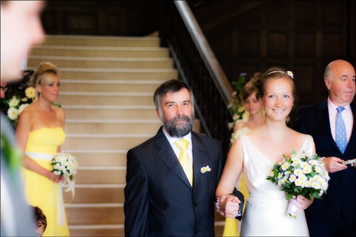 Bride and Dad walking down aisle at Buckland Hall